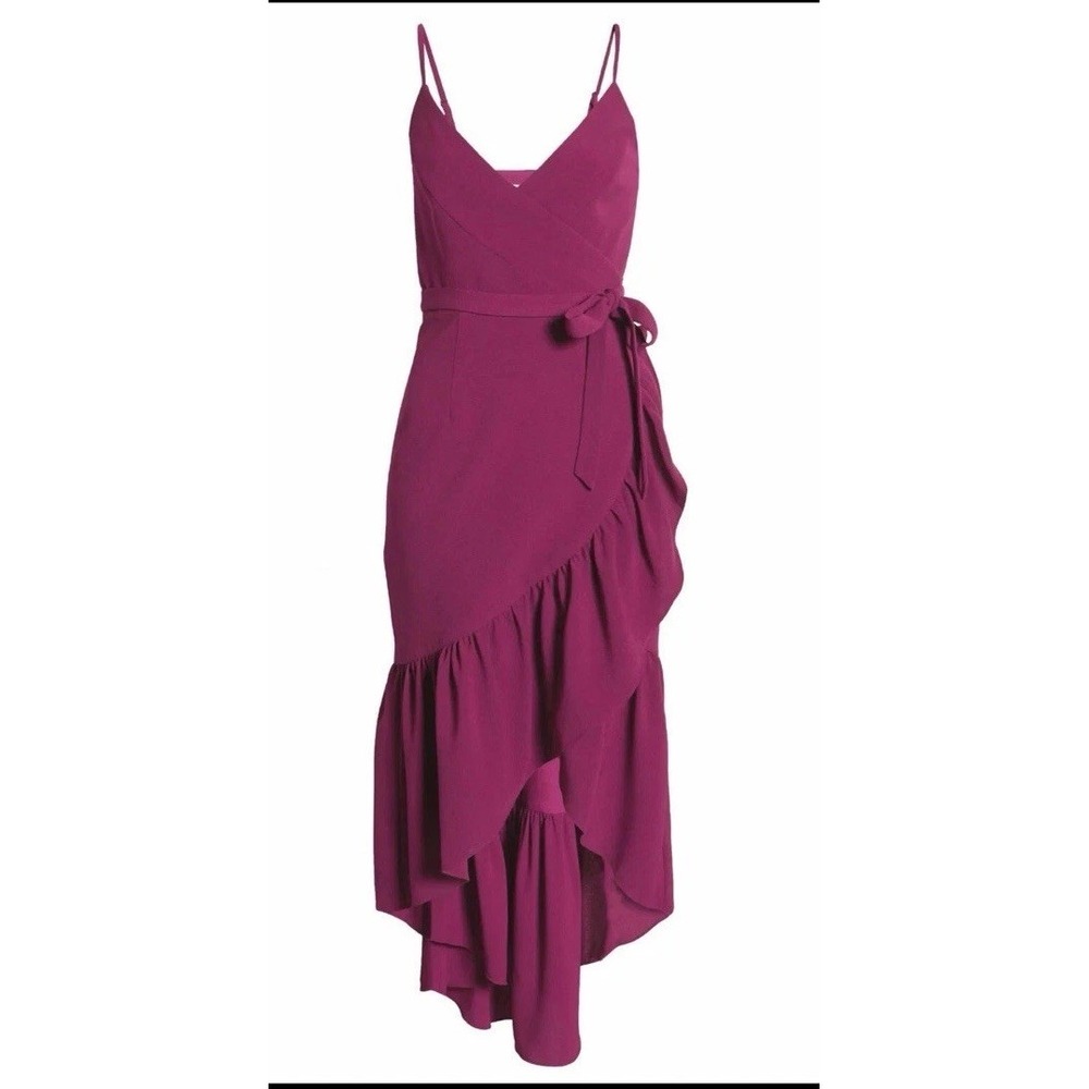 Dress the Population Daphine wrap dress size XS ruffle Deep Wine Color